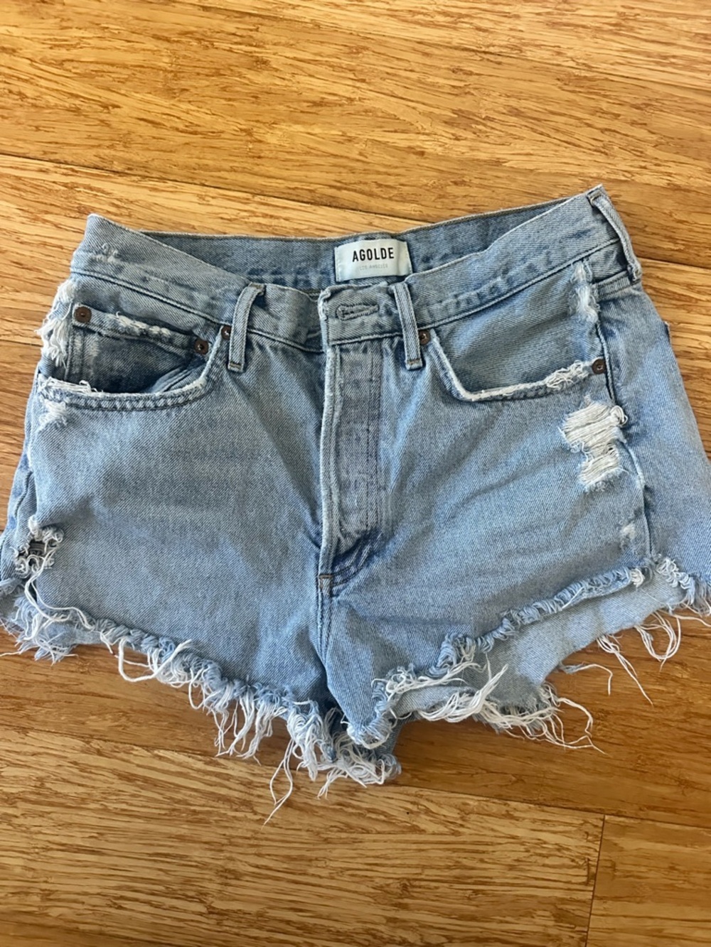Agolde Parker Light Wash Distressed Denim Cutoff Shorts 26